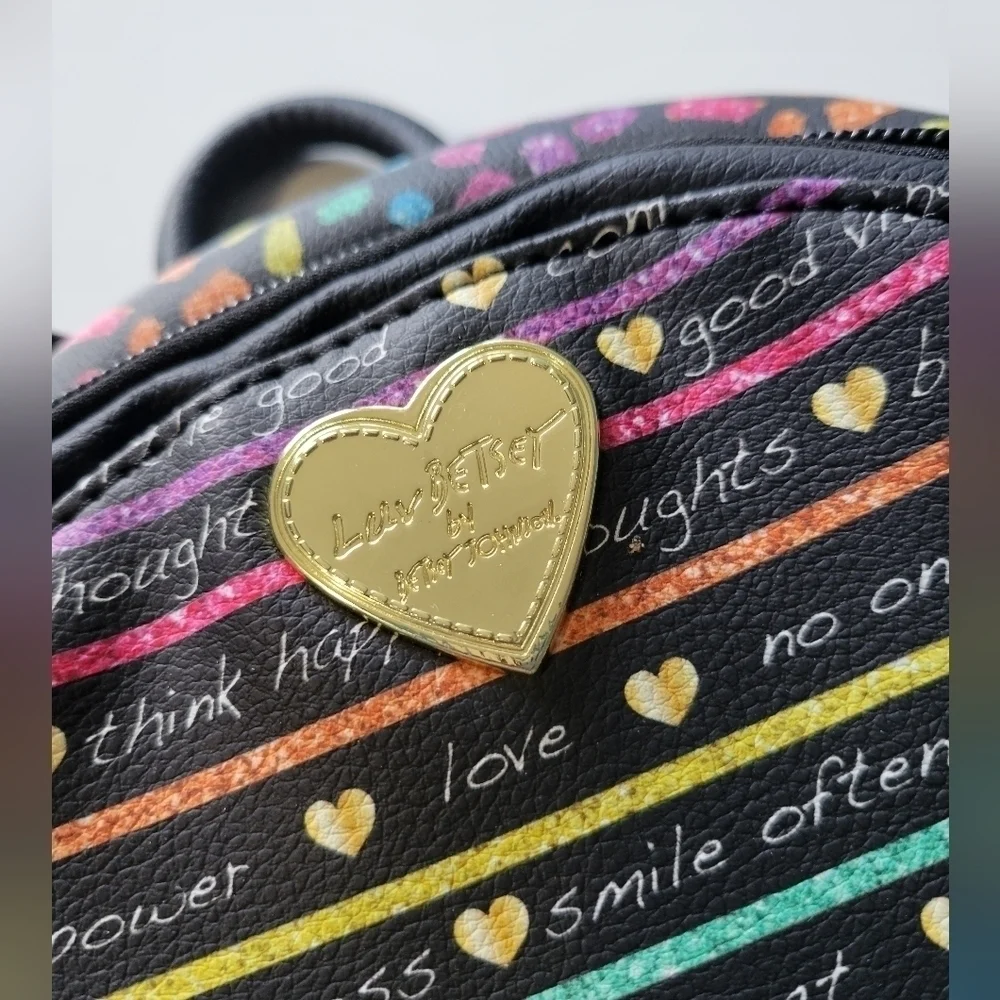 Luv Betsey by Betsy Johnson Rainbow Stripes Positive Verbage Small Backpack NWOT